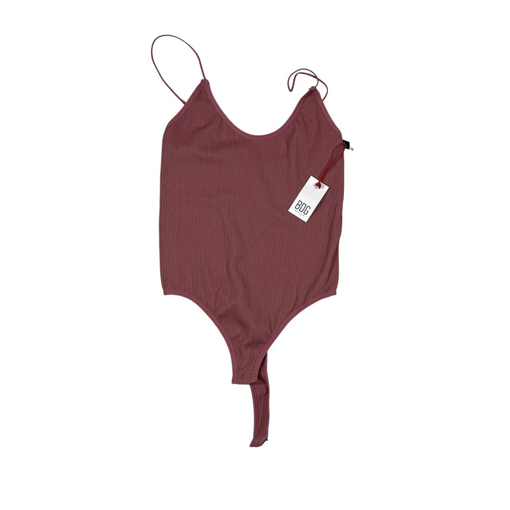 NWT BDG Urban Outfitters Bodysuit Women Large Mauve Pink Ribbed Spaghetti‎ Strap